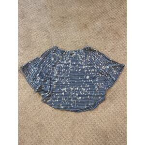 Roxy Blue Stripe Tie Dye Cropped Wide Sleeve Oversize Top Large